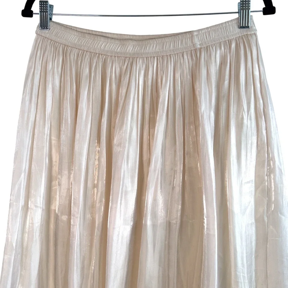 Shimmery Ivory Satin Maxi Skirt Sz M‎ Elastic Waist Flowy Bridal Romantic Fairy